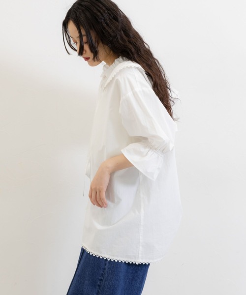 RAGEBLUE(レイジブルー)の「2WAYコットンフリルチュニック(シャツ/ブラウス・レディース・ブラック/ホワイト・FREE)」の7枚目の写真