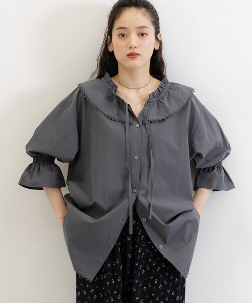 RAGEBLUE(レイジブルー)の「2WAYコットンフリルチュニック(シャツ/ブラウス・レディース・ブラック/ホワイト・FREE)」の11枚目の写真