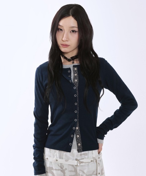 runningHIGH(ランニングハイ)の「A'GEM/9 × .kom 『runningHIGH/ランニングハイ』 STAR POINT SLIM CARDIGAN/スターポイントスリムカーディガン(カーディガン/ボレロ・レディース・グレー/ネイビー・FREE)」の2枚目の写真