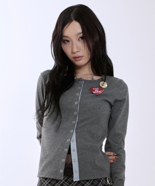 runningHIGH(ランニングハイ)の「A'GEM/9 × .kom 『runningHIGH/ランニングハイ』 STAR POINT SLIM CARDIGAN/スターポイントスリムカーディガン(カーディガン/ボレロ・レディース・グレー/ネイビー・FREE)」の1枚目の写真