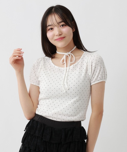 セール】ドットリボンチョーカーTシャツ（Tシャツ/カットソー