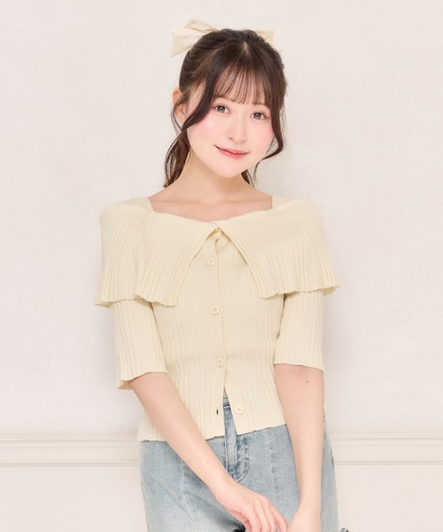 apres jour（アプレジュール）の「オフショル風ビッグカラーニットカーディガン（カーディガン/ボレロ・レディース・アイボリー/ブルー/チャコールグレー/ブラック・フリー/X-LARGE）」の2枚目の写真