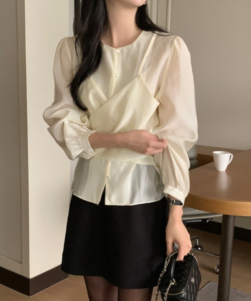 Aelina（エリナ）の「リボンクロスティアードシャツ（シャツ/ブラウス・レディース・ベージュ/ピンク/グリーン・FREE）」の20枚目の写真