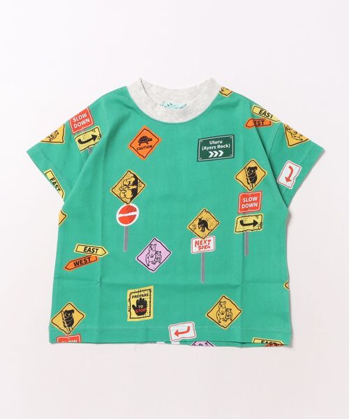 HAKKA KIDS（ハッカキッズ）の「ロードサインプリントオーバーサイズ半袖Tシャツ（Tシャツ/カットソー・キッズ・ベージュ/グリーン・100cm/110cm/120cm/130cm）」の2枚目の写真