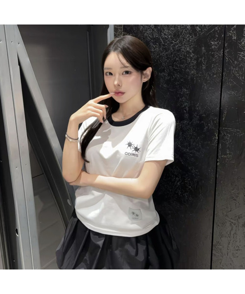 COIRIS_(コイリス)の「ロラ スモールロゴ配色半袖Tシャツ (13カラー)(Tシャツ/カットソー・レディース・グレー系/ホワイト/チャコールグレー/カーキ/ブラック/ブラウン/グレー系その他2/イエロー/ブルー/グリーン/バーガンディー/レッド/ライトブルー・FREE)」の2枚目の写真