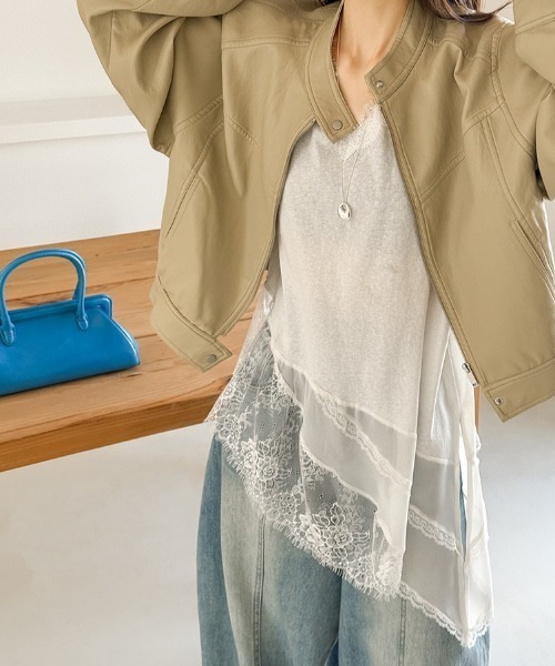 yuue' ( wear )(ユーイ)の「レースレイヤードノースリーブチュニックトップス/ミニワンピース(Tシャツ/カットソー・レディース・ブラック/ホワイト・FREE)」の5枚目の写真