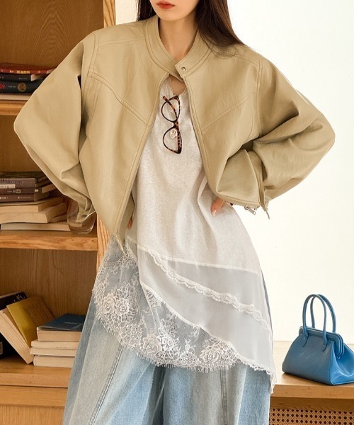 yuue' ( wear )(ユーイ)の「レースレイヤードノースリーブチュニックトップス/ミニワンピース(Tシャツ/カットソー・レディース・ブラック/ホワイト・FREE)」の3枚目の写真