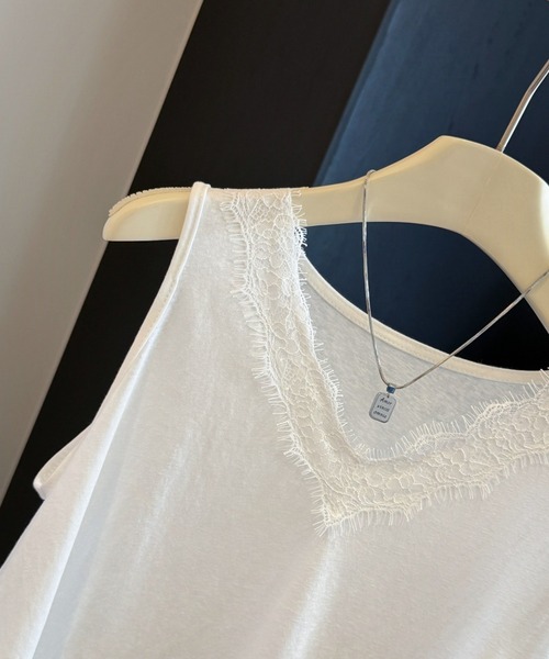 yuue' ( wear )(ユーイ)の「レースレイヤードノースリーブチュニックトップス/ミニワンピース(Tシャツ/カットソー・レディース・ブラック/ホワイト・FREE)」の20枚目の写真
