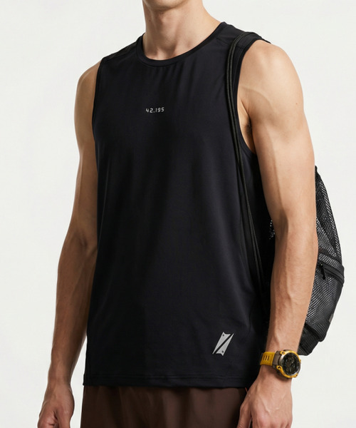 BUTTON SEOUL(ボタンソウル)の「42.195エアロテックベーススリーブレス(2カラー)(Tシャツ/カットソー・メンズ・ブラック/ホワイト・MEDIUM/LARGE/X-LARGE)」の3枚目の写真