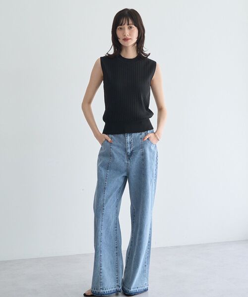 YECCA VECCA(イェッカヴェッカ)の「【マシンウォッシャブル/アンサンブル対応】ノースリーブリブニット(ニット/セーター・レディース・オフホワイト/グリーン/ブラック/イエロー・FREE)」の16枚目の写真