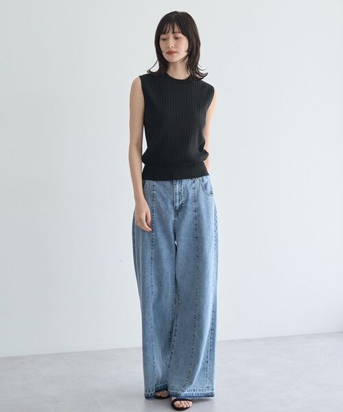 YECCA VECCA(イェッカヴェッカ)の「【マシンウォッシャブル/アンサンブル対応】ノースリーブリブニット(ニット/セーター・レディース・オフホワイト/グリーン/ブラック/イエロー・FREE)」の17枚目の写真