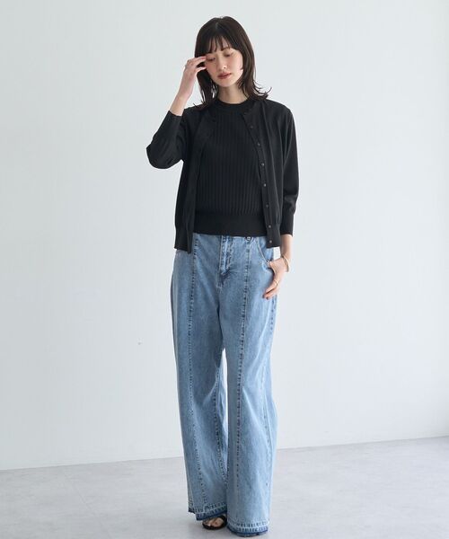YECCA VECCA(イェッカヴェッカ)の「【マシンウォッシャブル/アンサンブル対応】ノースリーブリブニット(ニット/セーター・レディース・オフホワイト/グリーン/ブラック/イエロー・FREE)」の18枚目の写真