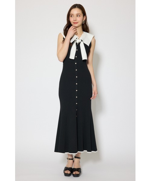 セーラーカラーニットマーメイドワンピース 春服 夏服（ワンピース