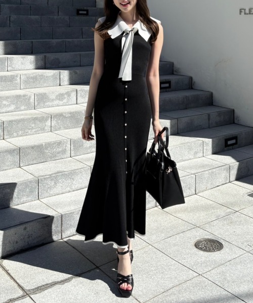 rienda(リエンダ)の「セーラーカラーニットマーメイドワンピース 春服 夏服(ワンピース・レディース・ブラウン/ミント/ブラック・FREE)」の11枚目の写真