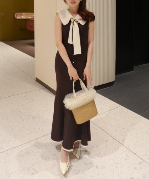 rienda(リエンダ)の「セーラーカラーニットマーメイドワンピース 春服 夏服(ワンピース・レディース・ブラウン/ミント/ブラック・FREE)」の4枚目の写真