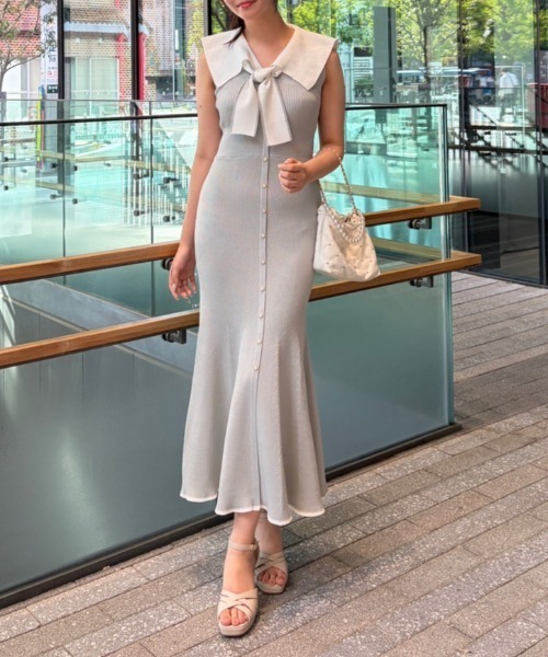 rienda(リエンダ)の「セーラーカラーニットマーメイドワンピース 春服 夏服(ワンピース・レディース・ブラウン/ミント/ブラック・FREE)」の6枚目の写真