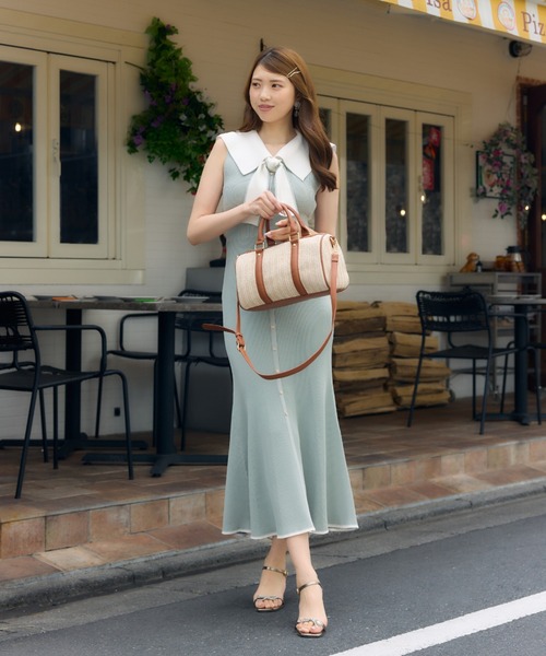rienda(リエンダ)の「セーラーカラーニットマーメイドワンピース 春服 夏服(ワンピース・レディース・ブラウン/ミント/ブラック・FREE)」の7枚目の写真