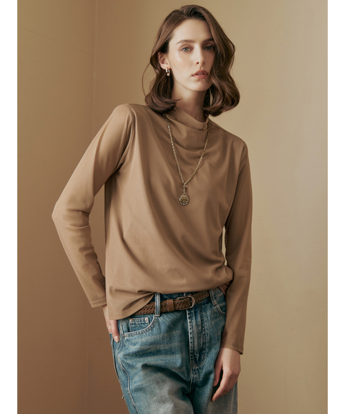 MAXZA(マージャコレクション)の「ハイネックシースルーレイヤード長袖Tシャツ(ホワイト/ベージュ)(Tシャツ/カットソー・レディース・ベージュ/ホワイト・FREE)」の7枚目の写真