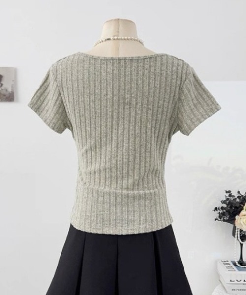 yuue' ( wear )(ユーイ)の「レース付きヘンリーネックリブ半袖トップス(Tシャツ/カットソー・レディース・チャコールグレー/オートミール・FREE)」の15枚目の写真