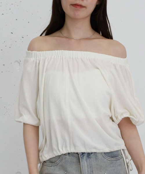 archives(アルシーヴ)の「シアー裏毛ギャザーオフショルTOPS(Tシャツ/カットソー・レディース・アイボリー/ネイビー/グレー・MEDIUM)」の5枚目の写真