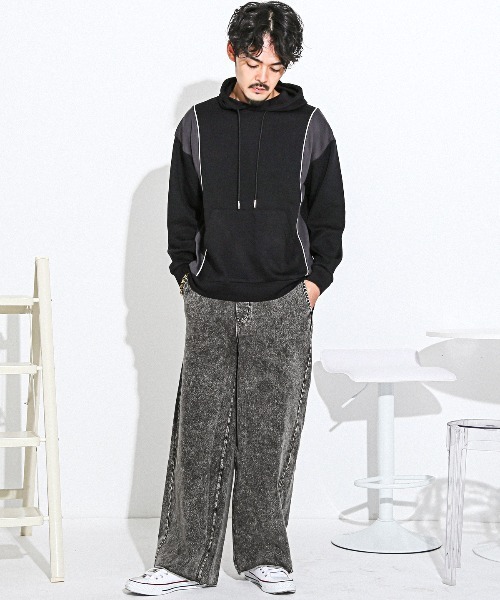 LUXSTYLE(ラグスタイル)の「イージー裏毛カットデニムスウェットパンツ(デニムパンツ・メンズ・グレー/ブラック・M/L)」の3枚目の写真