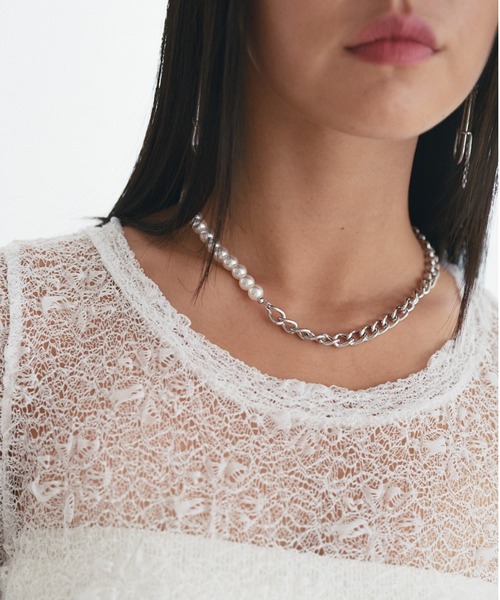 SOEMIN(ソミン)の「Pearl and chain necklace/パール&チェーンネックレス(ネックレス・レディース・ホワイト・FREE)」の4枚目の写真