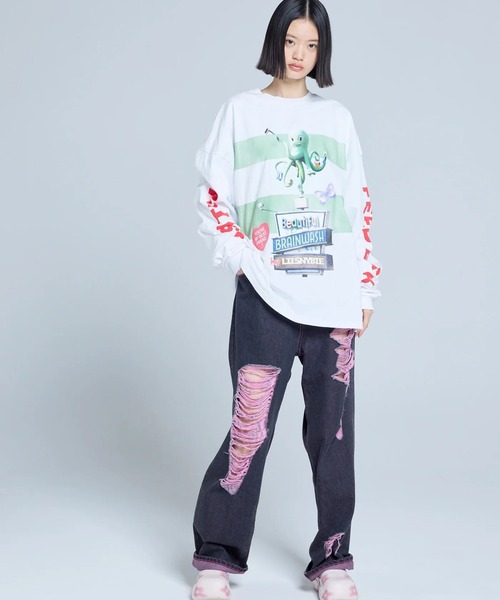 Little sunny bite(リトルサニーバイト)の「littlesunnybite/リトルサニーバイト/graphic long tee(Tシャツ/カットソー・レディース・ホワイト/ピンク/ブラック・M/S)」の17枚目の写真