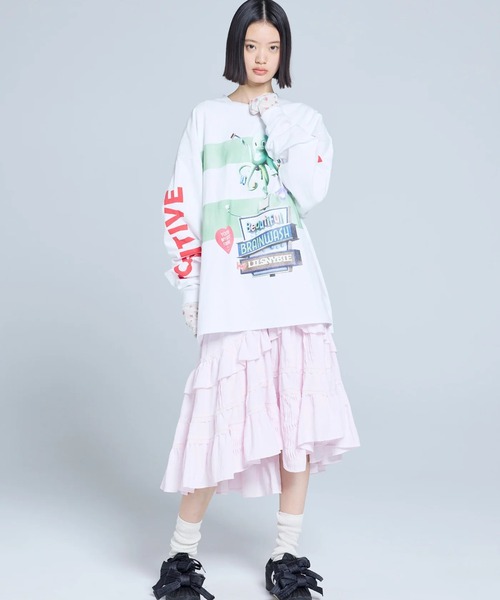 Little sunny bite(リトルサニーバイト)の「littlesunnybite/リトルサニーバイト/graphic long tee(Tシャツ/カットソー・レディース・ホワイト/ピンク/ブラック・M/S)」の18枚目の写真