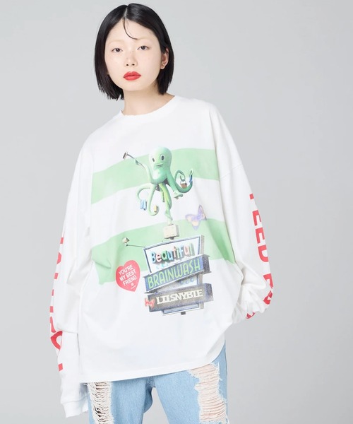 Little sunny bite(リトルサニーバイト)の「littlesunnybite/リトルサニーバイト/graphic long tee(Tシャツ/カットソー・レディース・ホワイト/ピンク/ブラック・M/S)」の16枚目の写真