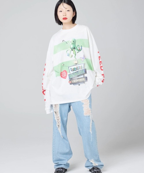 Little sunny bite(リトルサニーバイト)の「littlesunnybite/リトルサニーバイト/graphic long tee(Tシャツ/カットソー・レディース・ホワイト/ピンク/ブラック・M/S)」の13枚目の写真