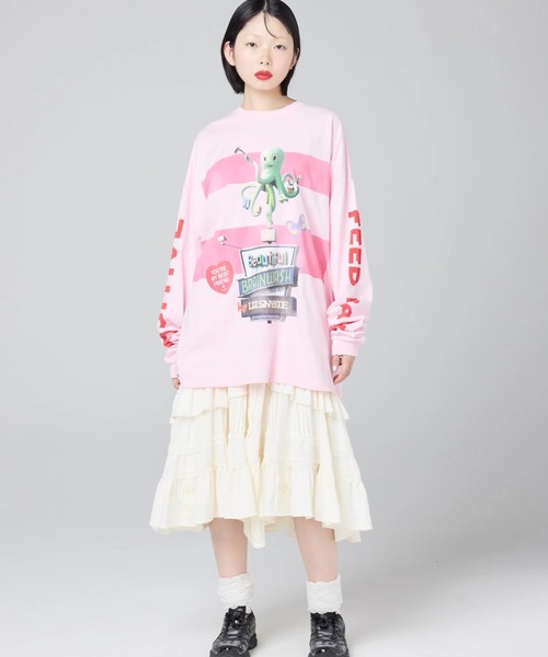 Little sunny bite(リトルサニーバイト)の「littlesunnybite/リトルサニーバイト/graphic long tee(Tシャツ/カットソー・レディース・ホワイト/ピンク/ブラック・M/S)」の7枚目の写真