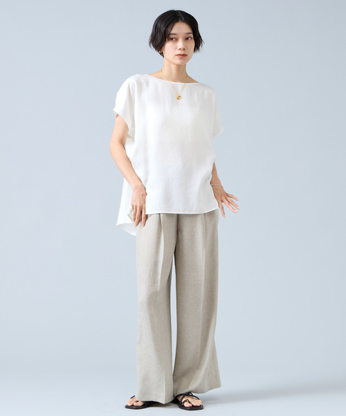 Liesse（リエス）の「《定番》麻調ボートネックブラウス（セットアップ可）（シャツ/ブラウス・レディース・ブラウン/ベージュ/ブラック/ホワイト・FREE）」の20枚目の写真