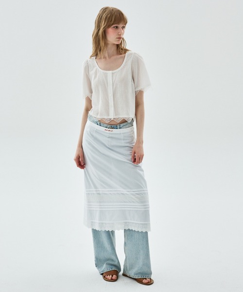 Mardi Mercredi(マルディメクルディ)の「SHEER COTTON CROPPED BLOUSE LACE / シアー コットン クロップド ブラウス レース(シャツ/ブラウス・レディース・ホワイト/ブラック・FREE)」の6枚目の写真