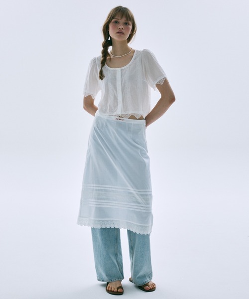 Mardi Mercredi(マルディメクルディ)の「SHEER COTTON CROPPED BLOUSE LACE / シアー コットン クロップド ブラウス レース(シャツ/ブラウス・レディース・ホワイト/ブラック・FREE)」の11枚目の写真