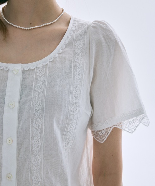 Mardi Mercredi(マルディメクルディ)の「SHEER COTTON CROPPED BLOUSE LACE / シアー コットン クロップド ブラウス レース(シャツ/ブラウス・レディース・ホワイト/ブラック・FREE)」の10枚目の写真