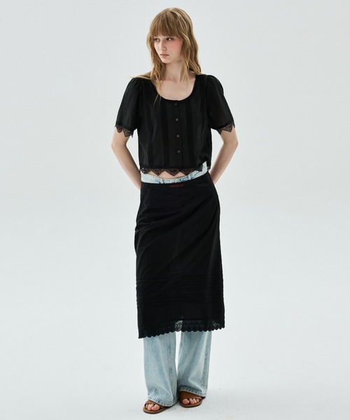 Mardi Mercredi(マルディメクルディ)の「SHEER COTTON CROPPED BLOUSE LACE / シアー コットン クロップド ブラウス レース(シャツ/ブラウス・レディース・ホワイト/ブラック・FREE)」の15枚目の写真