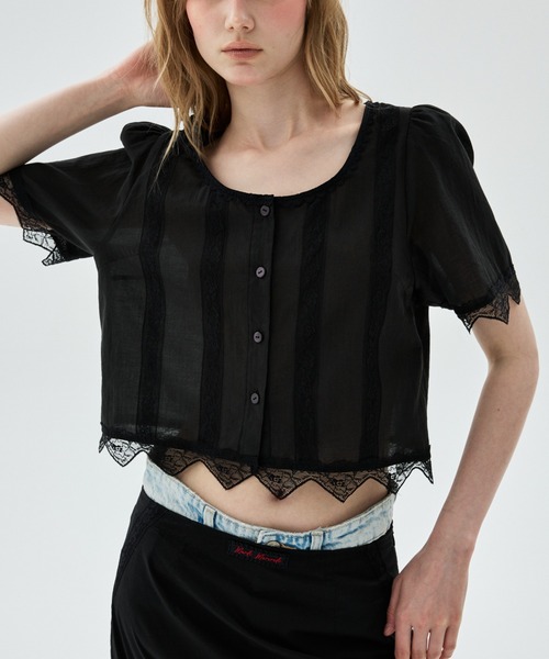 Mardi Mercredi(マルディメクルディ)の「SHEER COTTON CROPPED BLOUSE LACE / シアー コットン クロップド ブラウス レース(シャツ/ブラウス・レディース・ホワイト/ブラック・FREE)」の13枚目の写真