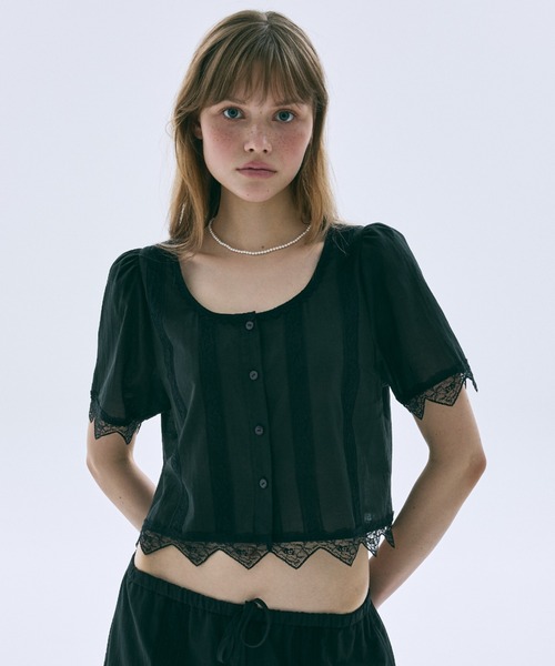 Mardi Mercredi(マルディメクルディ)の「SHEER COTTON CROPPED BLOUSE LACE / シアー コットン クロップド ブラウス レース(シャツ/ブラウス・レディース・ホワイト/ブラック・FREE)」の17枚目の写真