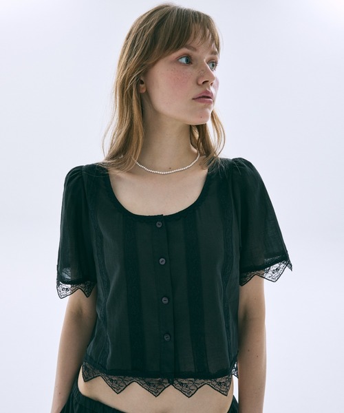 Mardi Mercredi(マルディメクルディ)の「SHEER COTTON CROPPED BLOUSE LACE / シアー コットン クロップド ブラウス レース(シャツ/ブラウス・レディース・ホワイト/ブラック・FREE)」の18枚目の写真