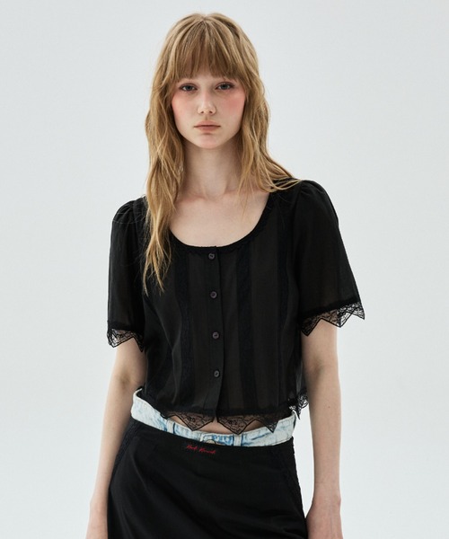 Mardi Mercredi(マルディメクルディ)の「SHEER COTTON CROPPED BLOUSE LACE / シアー コットン クロップド ブラウス レース(シャツ/ブラウス・レディース・ホワイト/ブラック・FREE)」の12枚目の写真