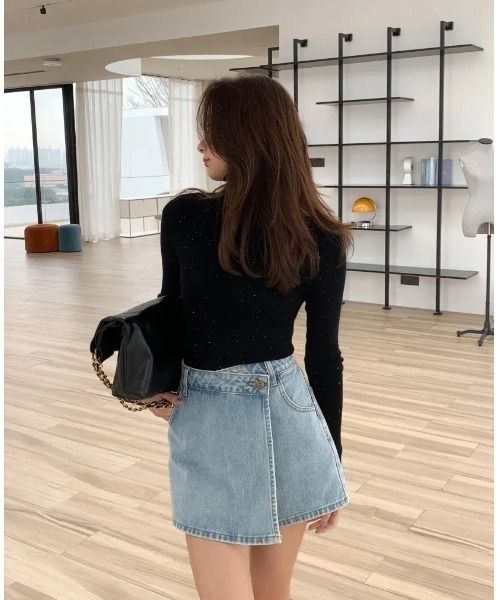 BIRTHDAY BASH(バースデイバッシュ)の「DECORATIVE DENIM SHORT PANTS(デコラティヴデニムショートパンツ)(デニムパンツ・レディース・ブルー/ダークグレー・SMALL/MEDIUM)」の12枚目の写真