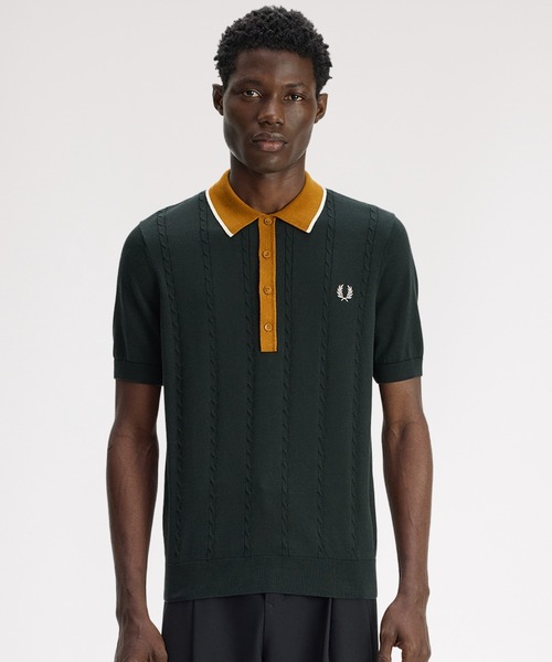 FRED PERRY(フレッドペリー)の「Cable Knit Shirt/ケーブルニットポロシャツ(ポロシャツ・メンズ・ダークグリーン/ネイビー・L/M/S)」の14枚目の写真
