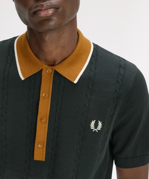 FRED PERRY(フレッドペリー)の「Cable Knit Shirt/ケーブルニットポロシャツ(ポロシャツ・メンズ・ダークグリーン/ネイビー・L/M/S)」の13枚目の写真