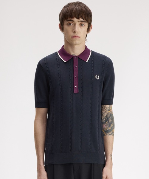 FRED PERRY(フレッドペリー)の「Cable Knit Shirt/ケーブルニットポロシャツ(ポロシャツ・メンズ・ダークグリーン/ネイビー・L/M/S)」の7枚目の写真