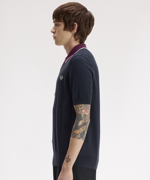 FRED PERRY(フレッドペリー)の「Cable Knit Shirt/ケーブルニットポロシャツ(ポロシャツ・メンズ・ダークグリーン/ネイビー・L/M/S)」の8枚目の写真