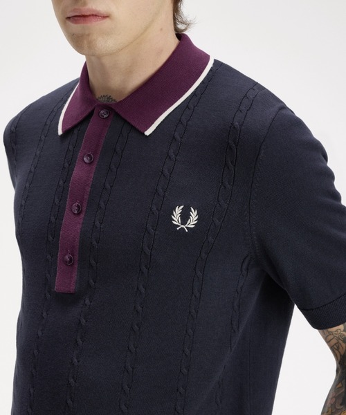 FRED PERRY(フレッドペリー)の「Cable Knit Shirt/ケーブルニットポロシャツ(ポロシャツ・メンズ・ダークグリーン/ネイビー・L/M/S)」の5枚目の写真