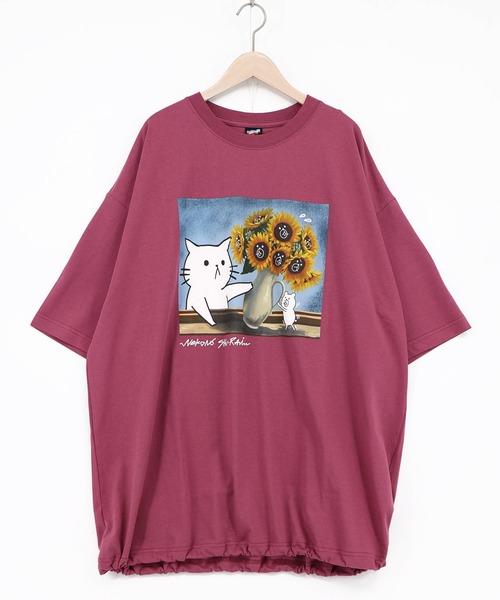 ScoLar Parity(スカラーパリティ)の「362118:ネコの襲来アート柄 ドロスト付き接触冷感Tシャツ(Tシャツ/カットソー・レディース・イエロー/オフホワイト/ピンク/ブラック・M)」の4枚目の写真