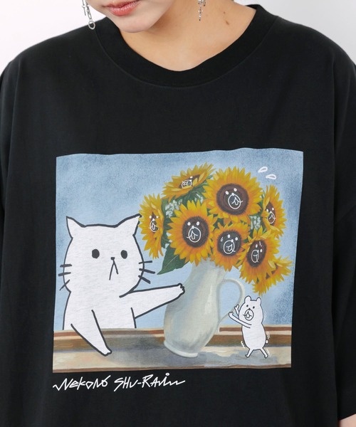 ScoLar Parity(スカラーパリティ)の「362118:ネコの襲来アート柄 ドロスト付き接触冷感Tシャツ(Tシャツ/カットソー・レディース・イエロー/オフホワイト/ピンク/ブラック・M)」の10枚目の写真