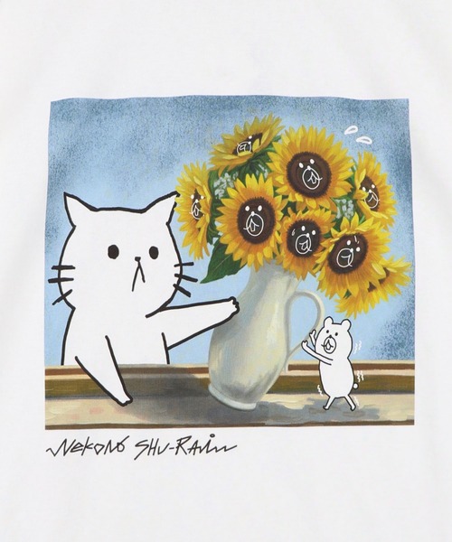 ScoLar Parity(スカラーパリティ)の「362118:ネコの襲来アート柄 ドロスト付き接触冷感Tシャツ(Tシャツ/カットソー・レディース・イエロー/オフホワイト/ピンク/ブラック・M)」の12枚目の写真