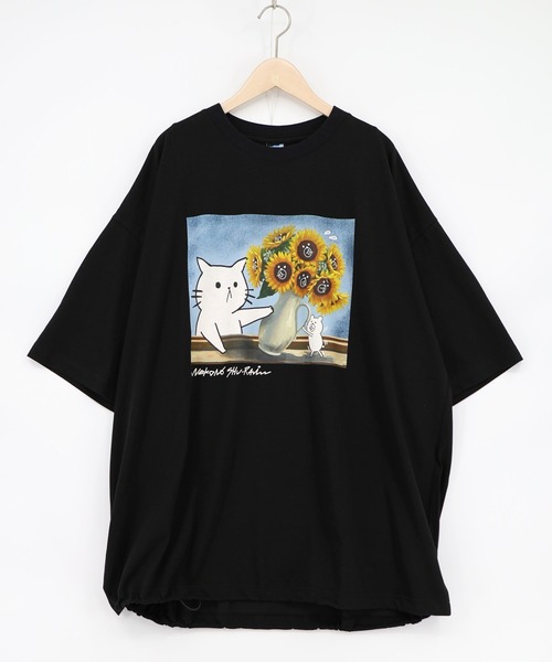 ScoLar Parity(スカラーパリティ)の「362118:ネコの襲来アート柄 ドロスト付き接触冷感Tシャツ(Tシャツ/カットソー・レディース・イエロー/オフホワイト/ピンク/ブラック・M)」の13枚目の写真
